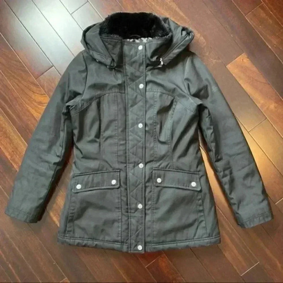 Jessica Simpson Chore Coat Padded  Utility Jacket Faux Fur Collar Black Medium - Picture 8 of 16